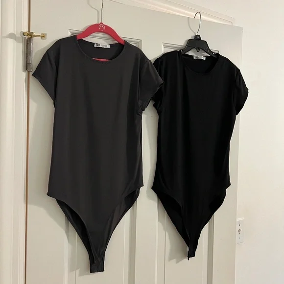 Zara bodysuits with cap sleeves size M black and slate grey - Picture 3 of 11